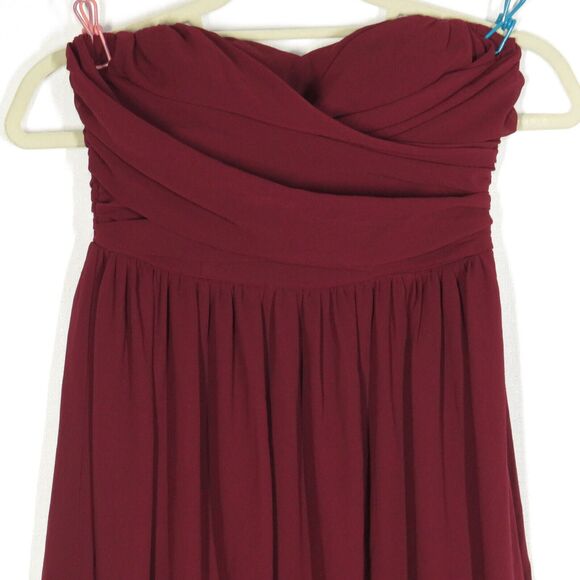 Lulus Love and Be Loved Burgundy Strapless Chiffon Flowy Maxi Dress Size S - Picture 5 of 9